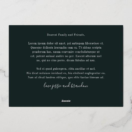 名前とメッセージが入ったハッピー・ニュー・イヤー写真 ゴールド 箔シーズンカード (裏面)