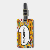 名前とメッセージ音声バブルおもしろいレトロ ラゲッジタグ (正面縦)