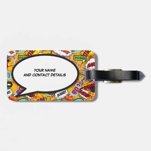 名前とメッセージ音声バブルおもしろいレトロ ラゲッジタグ (裏面横)