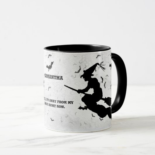 名前とメッセージ ハロウィンウィッチ – 白黒 マグカップ (正面右)