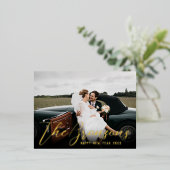 名前とメッセージHappy New Year写真金ゴールド 箔シーズンポストカード (立ち正面)