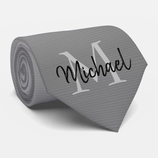 名前とモグラデーションノグラムを持つグラデーショングレー ネクタイ (ロール)