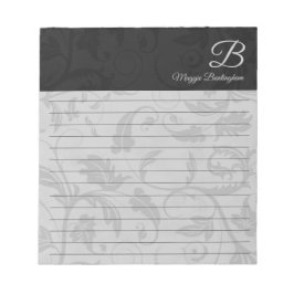 名前とモノグラムで裏打ちブラックダマスク ノートパッド