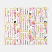 名前とモノグラムのコラージュを持つ黄色のオレンジ色のフクロウ フリースブランケット (正面(横))