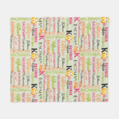 名前とモノグラムのコラージュを持つ黄色のオレンジ色のフクロウ フリースブランケット (正面(横))