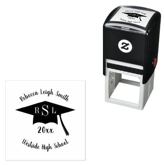 名前とモノグラムのスクリプト卒業Capクラス セルフインキングスタンプ (インサイチュ)