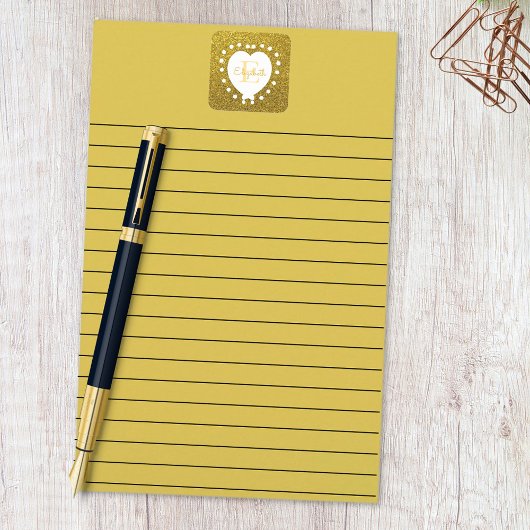 名前とモノグラムの追加金ゴールドグリッター白ハート スクエアシール