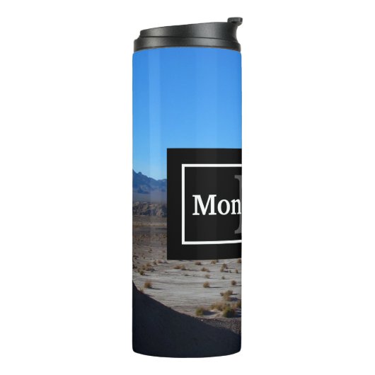 名前とモノグラム付きカリフォルニア砂漠の風景 タンブラー (回転左)