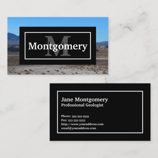 名前とモノグラム付きカリフォルニア砂漠の風景 名刺 (正面/裏面)