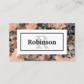 名前とモノグラム付きピンク花崗岩のテクスチャ 名刺 (正面)