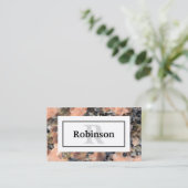 名前とモノグラム付きピンク花崗岩のテクスチャ 名刺 (スタンド正面)