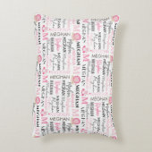 名前とモノグラム柄のピンクリオンとゼブラ アクセントクッション (裏面(縦))