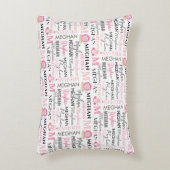 名前とモノグラム柄のピンクリオンとゼブラ アクセントクッション (正面(垂直))