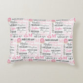 名前とモノグラム柄のピンクリオンとゼブラ アクセントクッション (裏面)