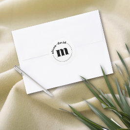 名前とモノグラム白黒結婚の円 ラウンドシール