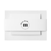 名前とモノグラム白黒結婚の円 招待状ベリーバンド (正面例)