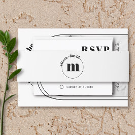 名前とモノグラム白黒結婚の円 招待状ベリーバンド