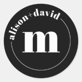 名前とモノグラム黒の白い結婚円 ラウンドシール (正面)