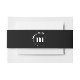 名前とモノグラム黒の白い結婚円 招待状ベリーバンド