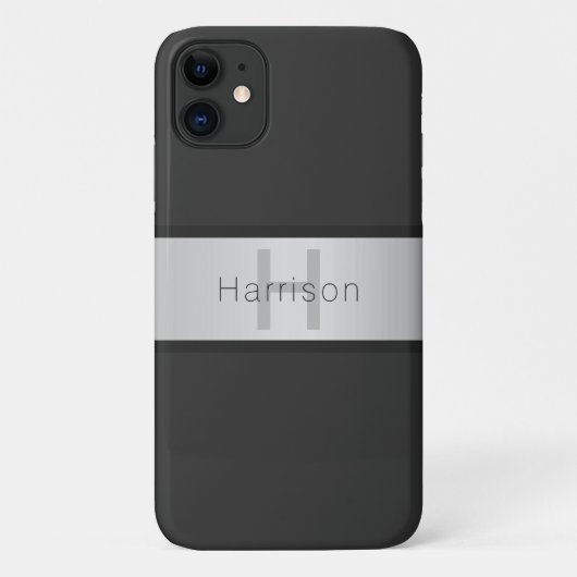 名前とモノグラム | グレーと偽シルバー調 Case-Mate iPhoneケース (裏面)
