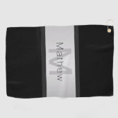 名前とモノグラム |グレーズブラック&シルバーフェイクズ ゴルフタオル (横)