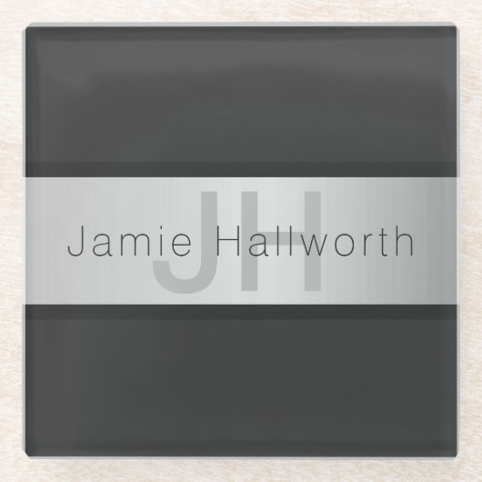 名前とモノグラム |グレーフェイクズ&シルバールック ガラスコースター (正面)