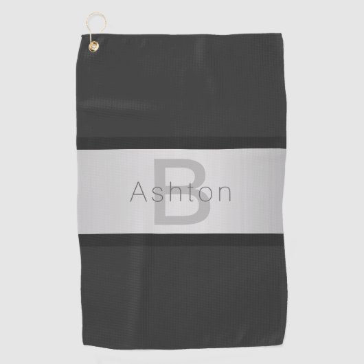 名前とモノグラム |グレーフェイクズ&シルバールック ゴルフタオル (正面)