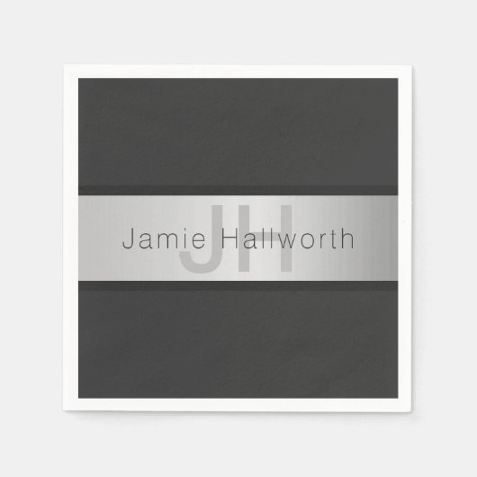 名前とモノグラム |グレーフェイクズ&シルバールック スタンダードカクテルナプキン (正面)