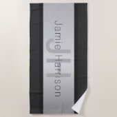 名前とモノグラム |グレーフェイクズ&シルバールック ビーチタオル (正面)