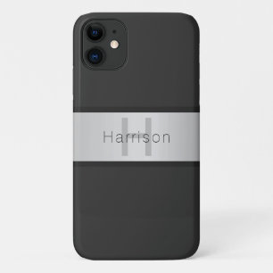 名前とモノグラム  グレーフェイクズ&シルバールック iPhone 11 ケース