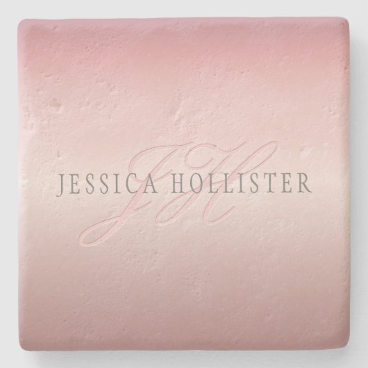 名前とモノグラム |ソフトフェイクバラ金ゴールド赤面 ストーンコースター (正面)