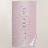 名前とモノグラム |ソフトフェイクバラ金ゴールド赤面 ビーチタオル (正面)