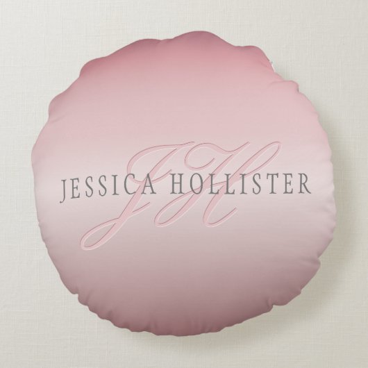 名前とモノグラム |ソフトフェイクバラ金ゴールド赤面 ラウンドクッション (裏面)