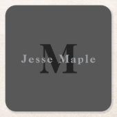 名前とモノグラム | ダークグレー スクエアペーパーコースター (正面)