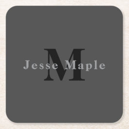 名前とモノグラム | ダークグレー スクエアペーパーコースター
