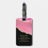 名前とモノグラム、ブラック&金ゴールドボックス、ピンク瑪瑙 ラゲッジタグ (裏面縦)