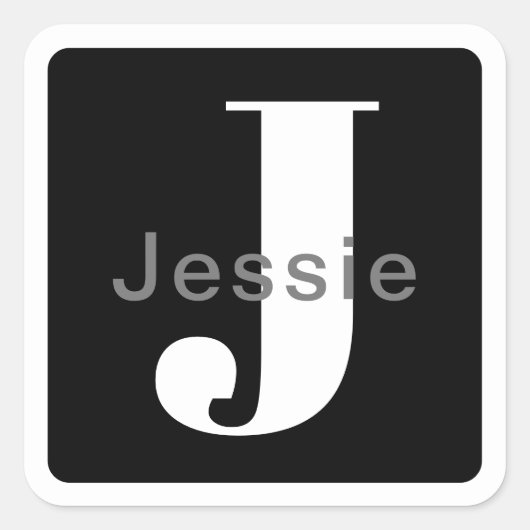 名前とモノグラム |丸い黒白とグレー スクエアシール (正面)