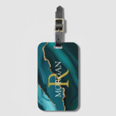 名前とモノグラム、金ゴールドブラック瑪瑙、金ゴールドホワイト文字 ラゲッジタグ (正面縦)