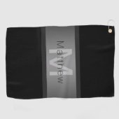 名前とモノグラム |黒とグレー ゴルフタオル (横)