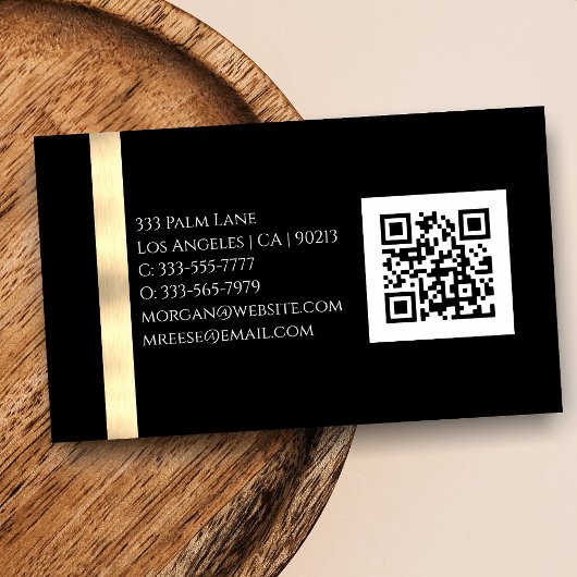 名前とモノグラム、QRコード、白と金ゴールド大理石vs 3 名刺