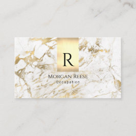 名前とモノグラム、QRコード、白と金ゴールド大理石vs 5 名刺