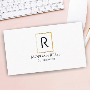 名前とモノグラム、QRコード、金ゴールドデザイン 名刺