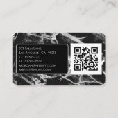 名前とモノグラム、QRコード、黒と灰色の大理石 名刺 (裏面)
