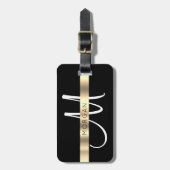 名前とラージモノグラム、ホワイトブラック金ゴールド ラゲッジタグ (正面縦)