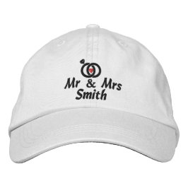 名前とリングや輪結婚の花嫁モダン 刺繍入りキャップ