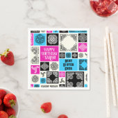 名前と人間関係の追加誕生日マゼンタとブルー スタンダードカクテルナプキン (インサイチュ)