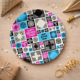 名前と人間関係の追加誕生日マゼンタとブルー ペーパープレート