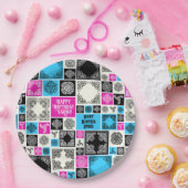 名前と人間関係の追加誕生日マゼンタとブルー ペーパープレート (パーティー)