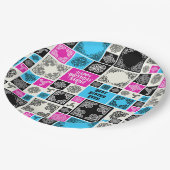 名前と人間関係の追加誕生日マゼンタとブルー ペーパープレート (アングル)