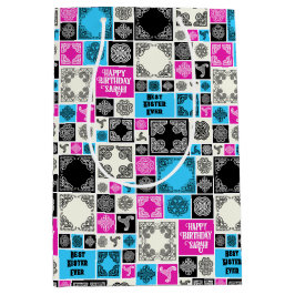 名前と人間関係の追加誕生日マゼンタとブルー ミディアムペーパーバッグ